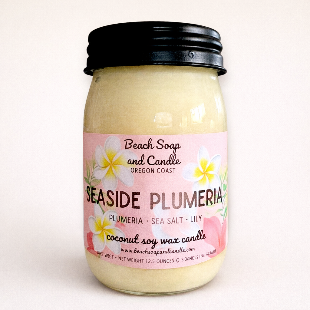 Seaside Plumeria, Coconut Soy Wax Mason Jar Candle