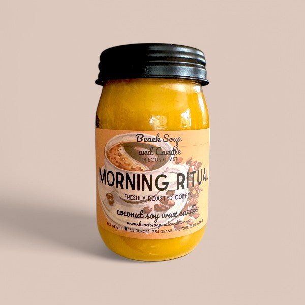Morning Ritual Fresh Roasted Coffee, Coconut Soy Wax Mason Jar Candle