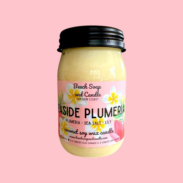 Seaside Plumeria, Coconut Soy Wax Mason Jar Candle