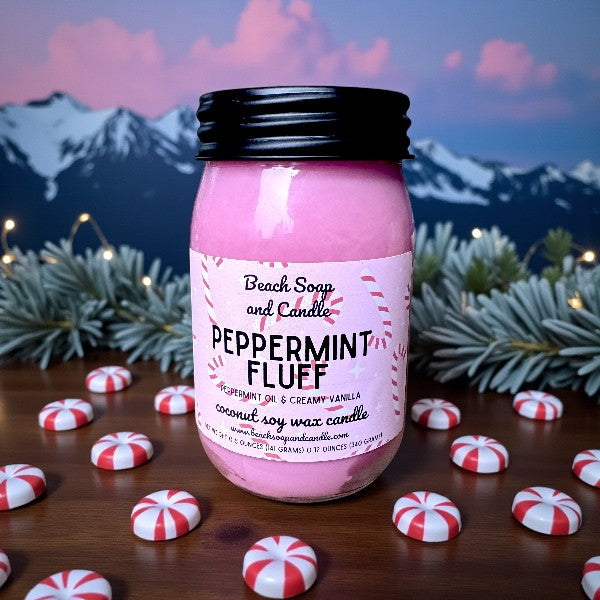 Peppermint Fluff, Coconut Soy Mason Jar Candle